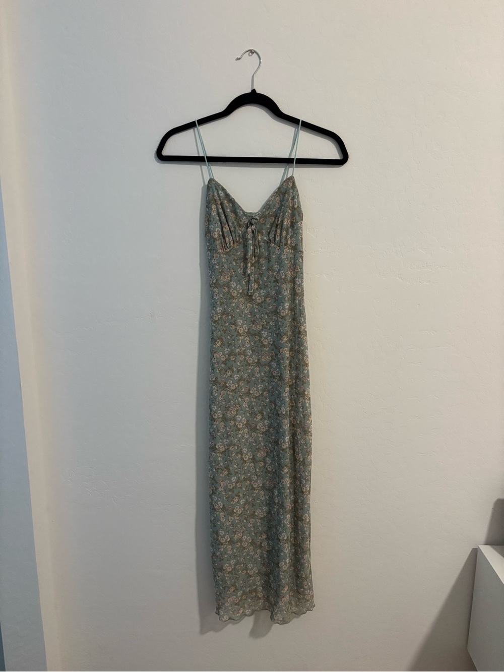 Ultra Flirt Sage Green Floral Midi Dress with Tie-Front